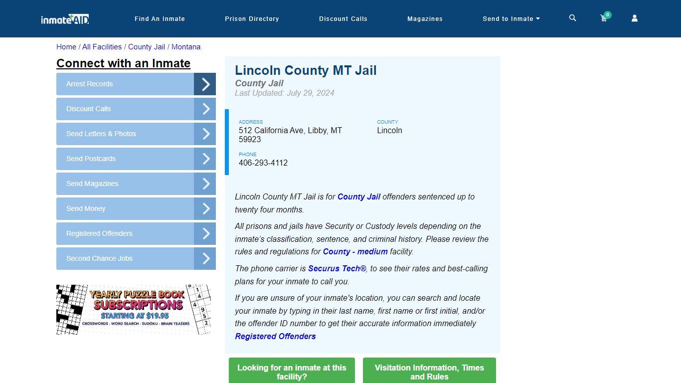 Lincoln County MT Jail - Inmate Locator